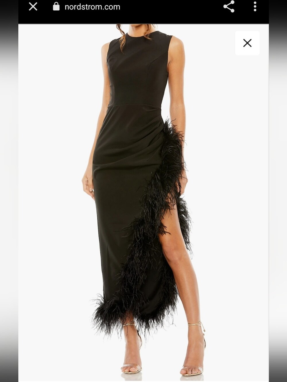 MACDUGGAL FEATHER TRIM ASYMETRIC DRESS IN BLACK /SZ:12
